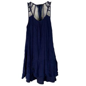 Doe & Rae Dress Women’s Blue Strappy Crochet Gauzy Mini Summer Beach Lined S